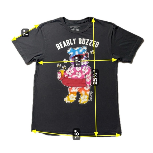 Riot Society Bearly Buzzed Floral Bear T-Shirt Men’s Medium Black Tee - Picture 3 of 5